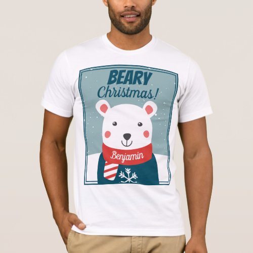 Beary Christmas cute cartoon polar bear with name T_Shirt