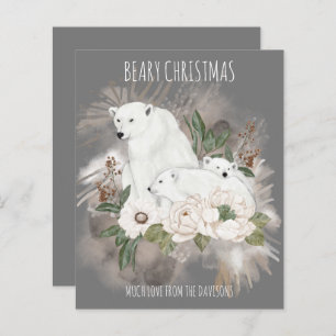 Beary Christmas Family Name Grey Polar Bear Card
