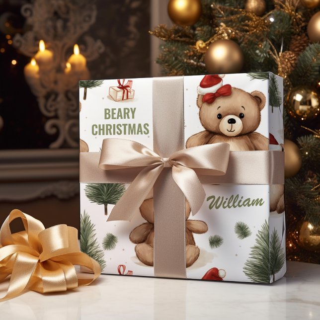 Beary Christmas Personalized Teddy Wrapping Paper  (Creator Uploaded)