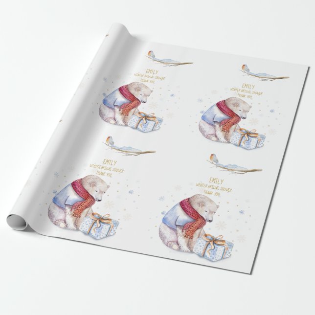 Beary Christmas Personalized Wonderland Bear Robin Wrapping Paper (Unrolled)
