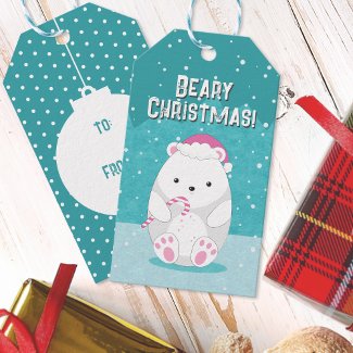 Beary Christmas Polar Bear Cute Cartoon Teal Blue