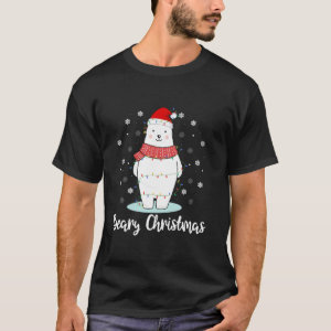 Beary Christmas Polar Bear Santa Hat Lights T-Shirt