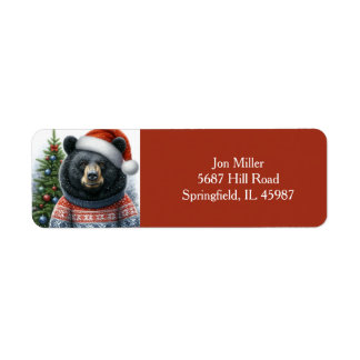 Beary Christmas Return Address Black Bear  Label