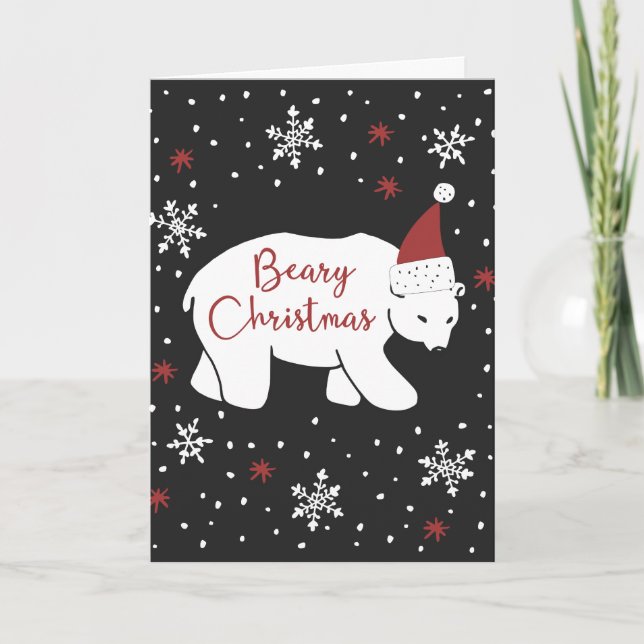 Beary Christmas Santa Hat Polar Bear Holiday Card (Front)