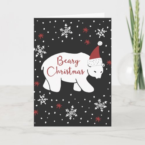 Beary Christmas Santa Hat Polar Bear Holiday Card