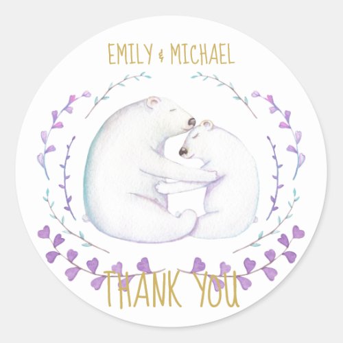 Beary Christmas Watercolor Thank You Favor Couples Classic Round Sticker
