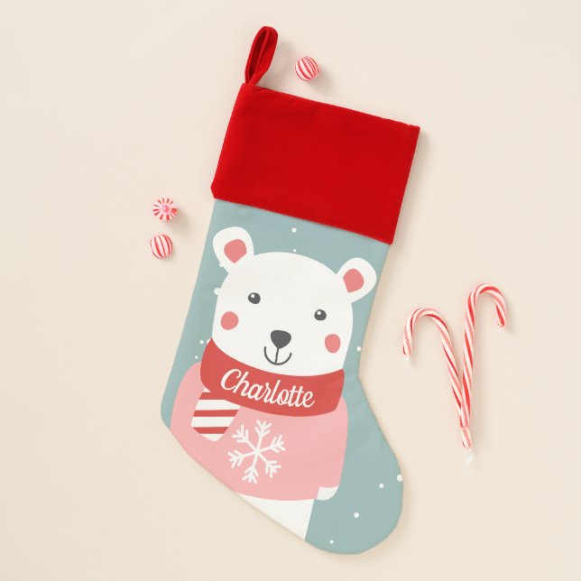 Beary Christmas with cartoon polar bear Christmas Stocking (Front)
