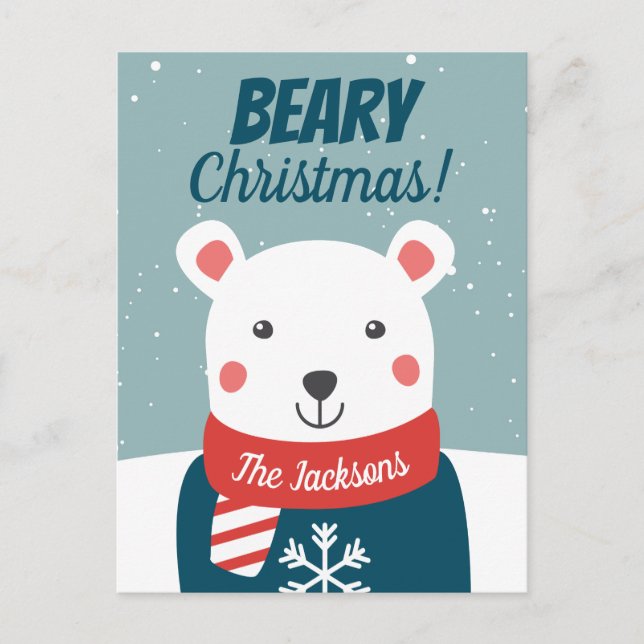 Beary Christmas with cartoon polar bear Postcard (Front)