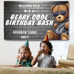 Beary Cool Hip Hop Teddy Bear First Birthday Party Banner