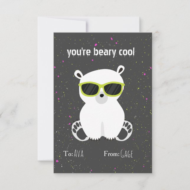 Beary Cool Polar Bear Sunglasses Kids Valentine (Front)