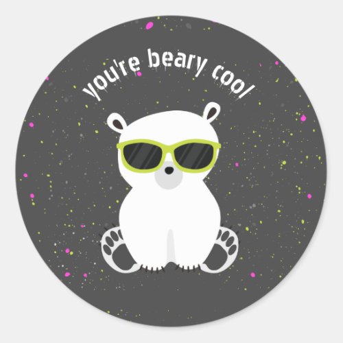 Beary Cool Polar Bear Sunglasses Kids Valentine  Classic Round Sticker