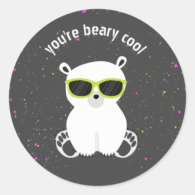 Beary Cool Polar Bear Sunglasses Kids Valentine  Classic Round Sticker (Front)