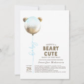 Beary Cute Blue Balloon Teddy Bear Baby Shower Invitation (Front)