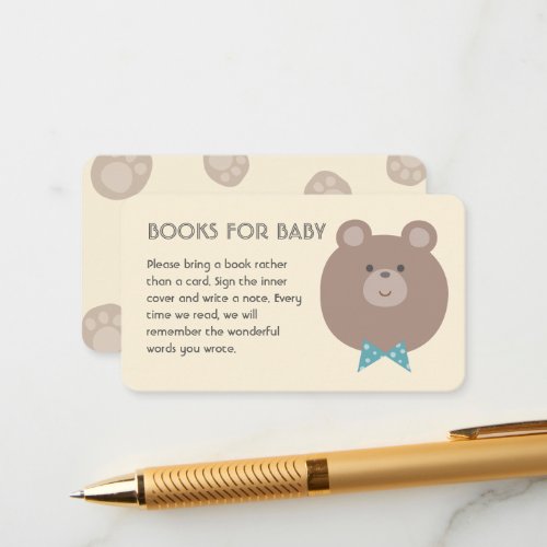 Beary Cute Boy Baby Shower Books For Baby Enclosure Card