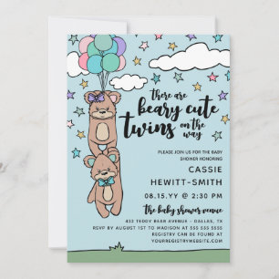 Beary Cute Boy & Girl Twin Baby Shower Invitation