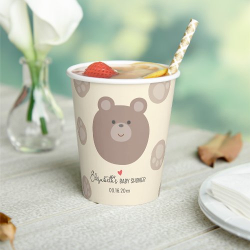 Beary Cute Brown Teddy Bear Cub Boy Baby Shower Paper Cups