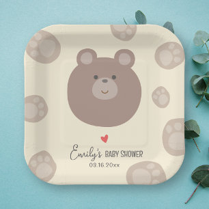Beary Cute Brown Teddy Bear Cub Boy Baby Shower Paper Plates