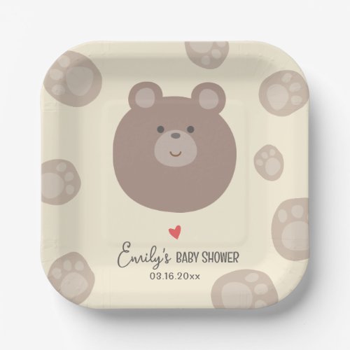 Beary Cute Brown Teddy Bear Cub Boy Baby Shower Paper Plates