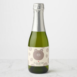 Beary Cute Brown Teddy Bear Cub Boy Baby Shower Sparkling Wine Label