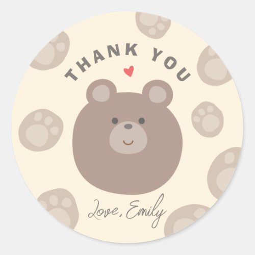 Beary Cute Brown Teddy Bear Cub Thank You Classic Round Sticker