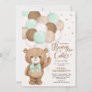 Beary Cute Green Brown Teddy Bear Baby Shower Invitation