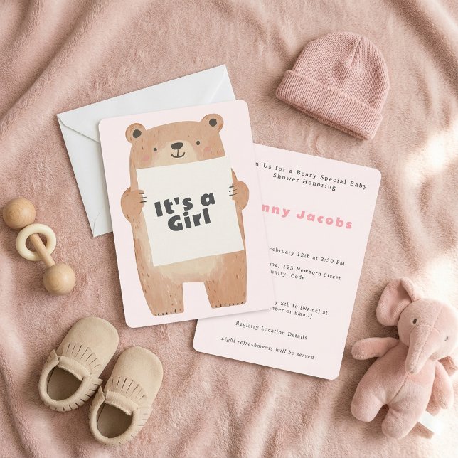 Beary Cute It’s a girl Baby Shower bear Invitation (Beary Cute It’s a girl Baby Shower bear Invitation)