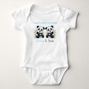 Beary Cute Pair, Pandas, Personalized Twin Boys  Baby Bodysuit