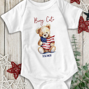 Beary Cute Patriotic Teddy Bear 4th of July Baby Bodysuit