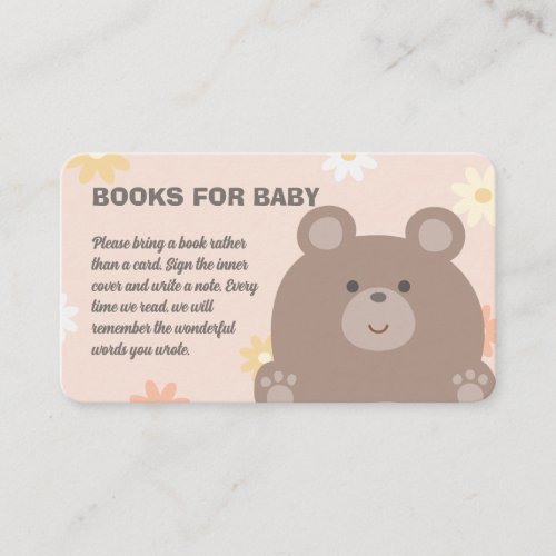 Beary Cute Pink Daisies Baby Shower Books For Baby Enclosure Card