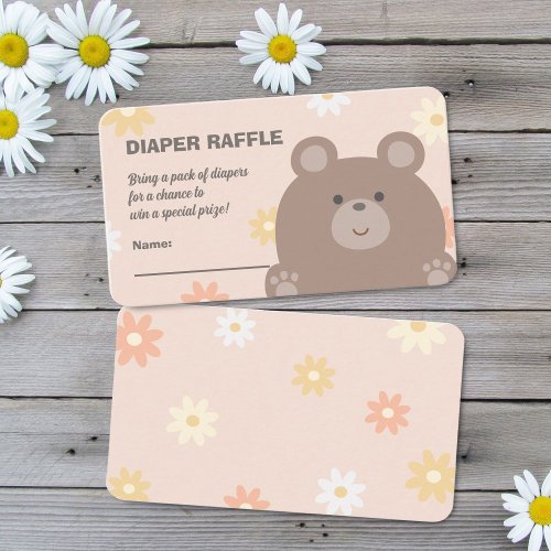 Beary Cute Pink Daisies Baby Shower Diaper Raffle Enclosure Card