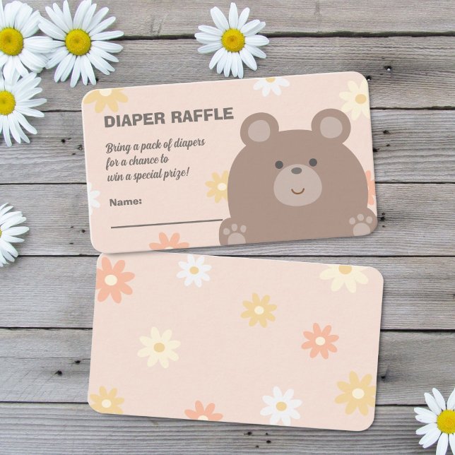 Beary Cute Pink Daisies Baby Shower Diaper Raffle Enclosure Card (Creator Uploaded)