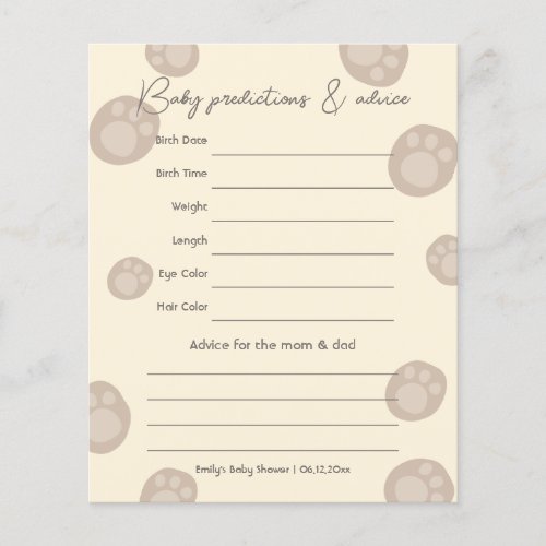 Beary Cute Teddy Bear Baby Shower Guessing Game