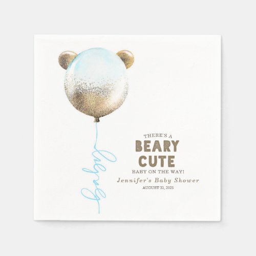 Beary Cute Teddy Bear Balloon Baby Shower Napkins