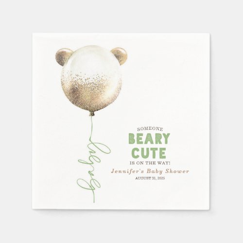 Beary Cute Teddy Bear Balloon Baby Shower Napkins
