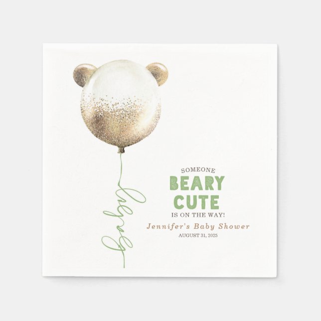 Beary Cute Teddy Bear Balloon Baby Shower Napkins (Front)
