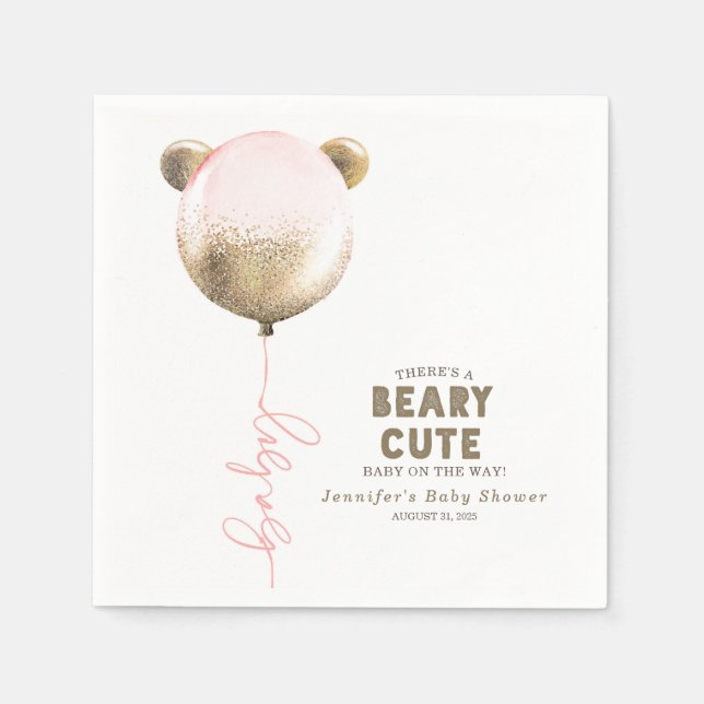 Beary Cute Teddy Bear Balloon Baby Shower Napkins (Front)