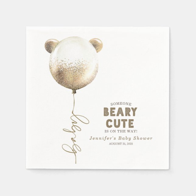 Beary Cute Teddy Bear Balloon Baby Shower Napkins (Front)