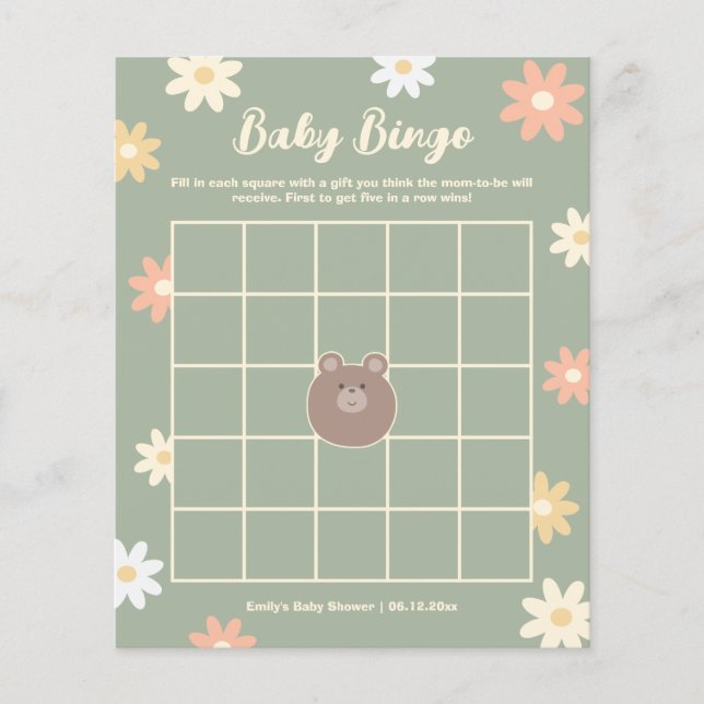 Beary Cute Teddy Bear Boy Baby Shower Bingo Game (Front)
