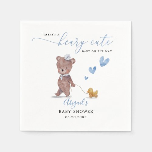 Beary Cute Teddy Bear Boy Baby Shower Napkins