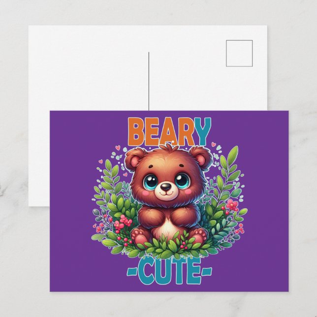 Beary Cute. Teddy Bear cartoon smiling. Funny pun Postcard (Front/Back)
