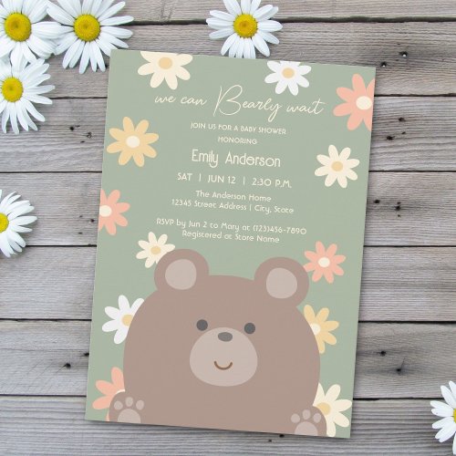 Beary Cute Teddy Bear Gender Neutral Baby Shower Invitation