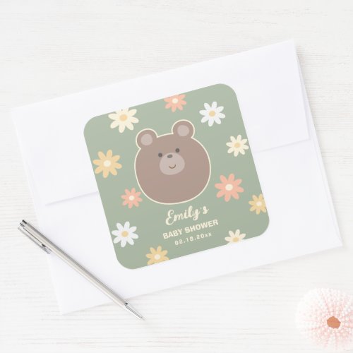 Beary Cute Teddy Bear Spring Baby Boy Baby Shower Square Sticker