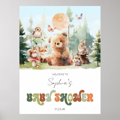 Beary Cute Woodland Baby Shower Welcome Poster
