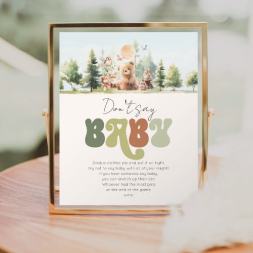 Beary Cute Woodland Dont Say Baby Shower Game Poster