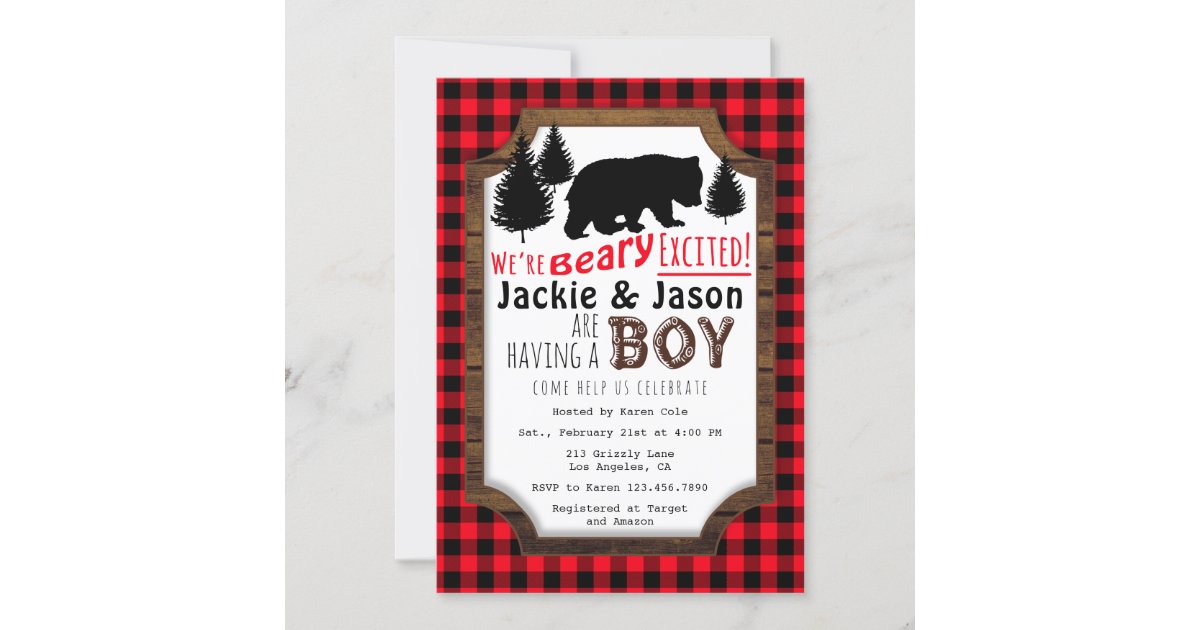 Beary Excited Woodsy Baby Shower Invitation | Zazzle