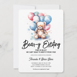 Beary Exciting Bear Balloons Gender Reveal  Invitation
