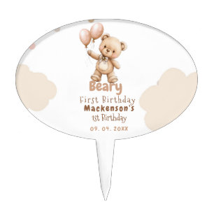 Beary First Balloon Boy 1st Birthday Teddy Bear Cake Topper