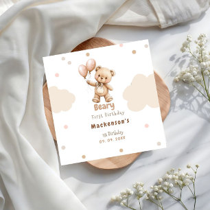 Beary First Balloon Boy 1st Birthday Teddy Bear Napkins