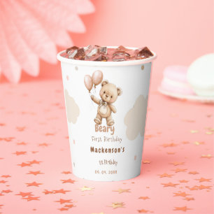 Beary First Balloon Boy 1st Birthday Teddy Bear Paper Cups