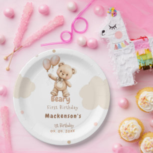 Beary First Balloon Boy 1st Birthday Teddy Bear Paper Plates